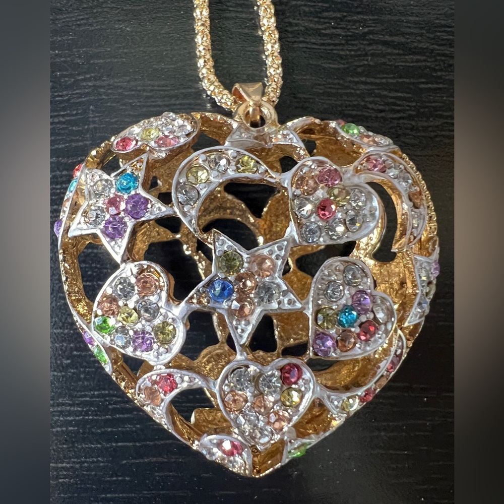 ⭐️ NWT! Stars & Moon Heart Rhinestone Necklace
